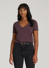 Scoop V-Neck Tee for Tall Women in Merlot
