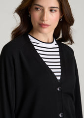 Linen Blend Knit Cardigan for Tall Women in Black