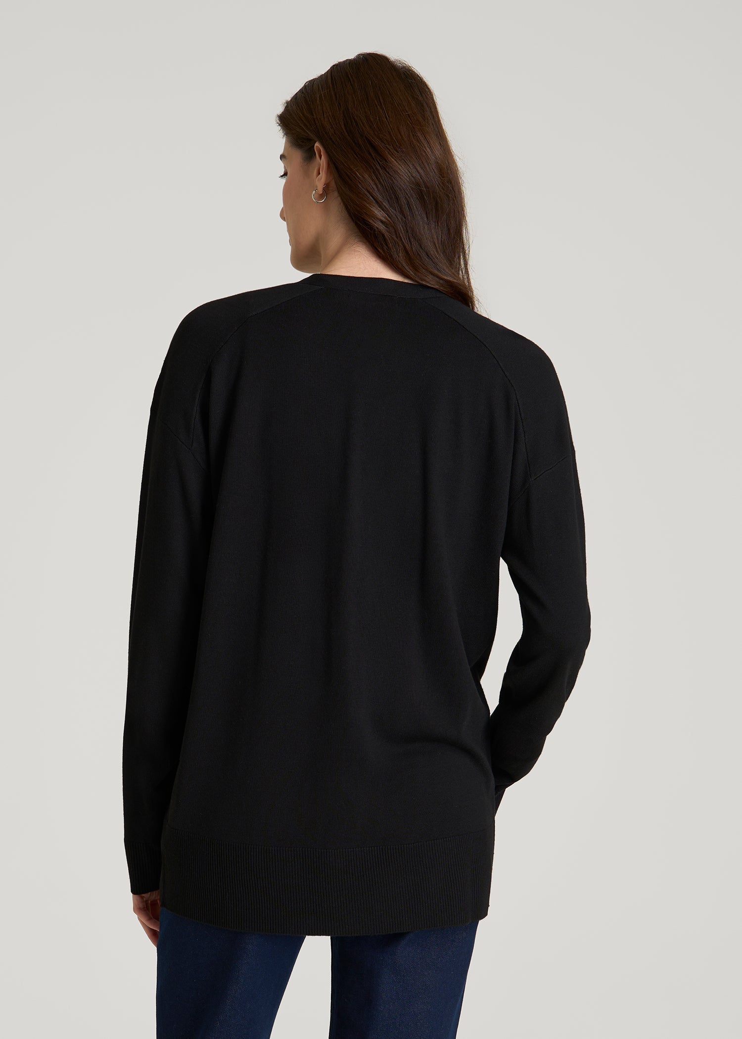 Linen Blend Knit Cardigan for Tall Women in Black