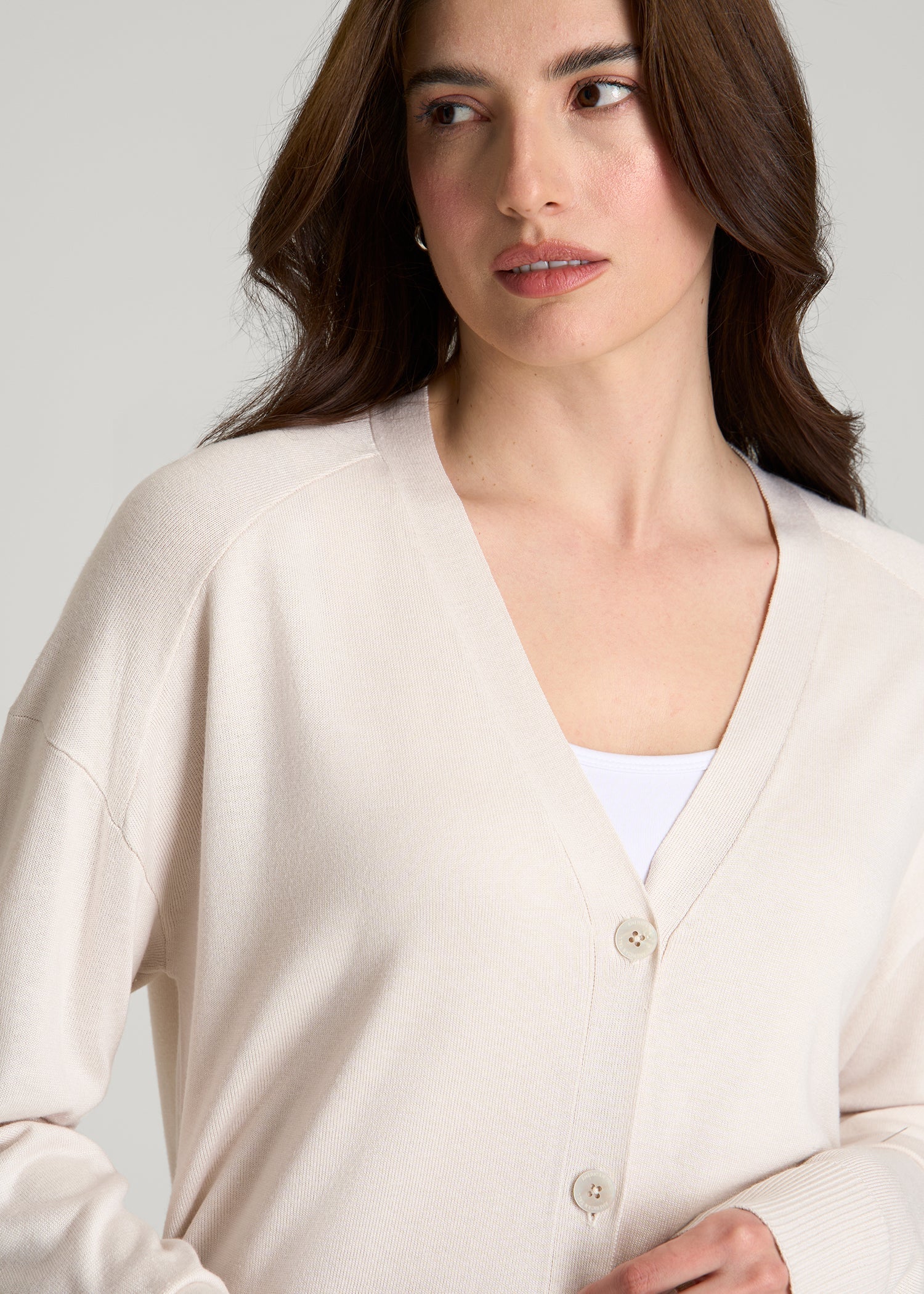 Linen Blend Knit Cardigan for Tall Women in White Sand