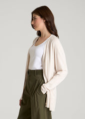 Linen Blend Knit Cardigan for Tall Women in White Sand