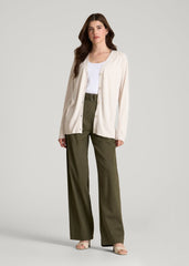 Linen Blend Knit Cardigan for Tall Women in White Sand