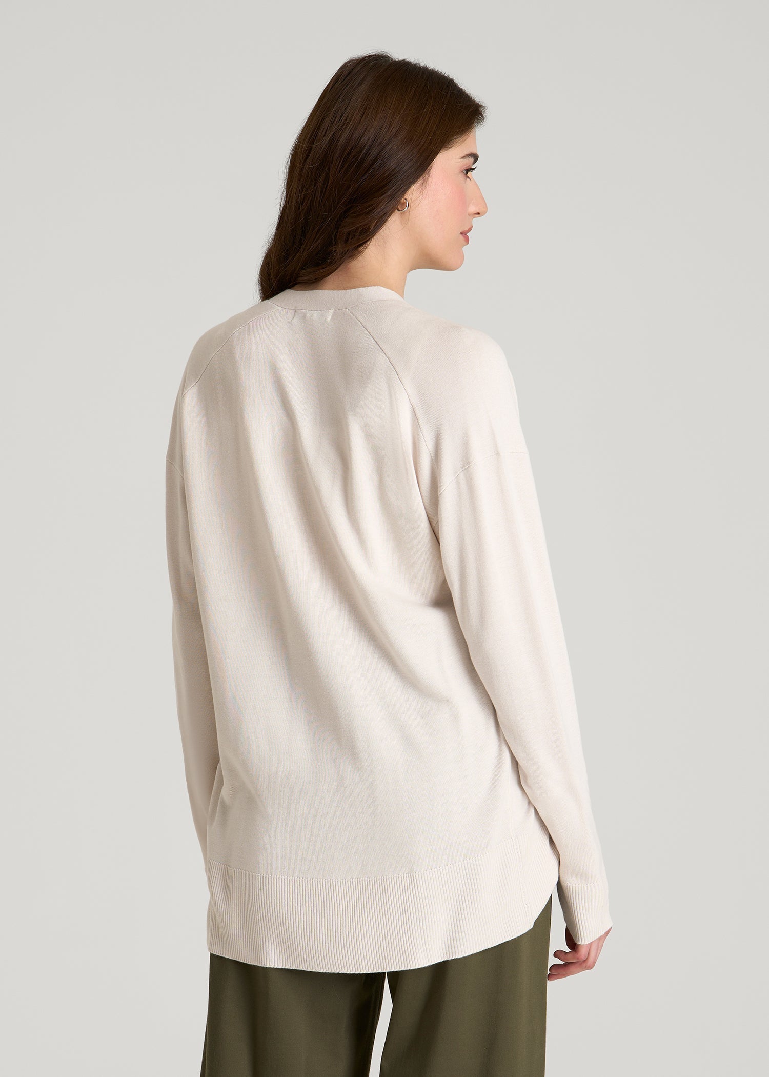 Linen Blend Knit Cardigan for Tall Women in White Sand