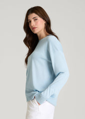 Linen Blend Knit Crewneck for Tall Women in Ice Blue