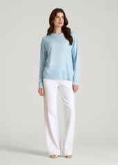 Linen Blend Knit Crewneck for Tall Women in Ice Blue
