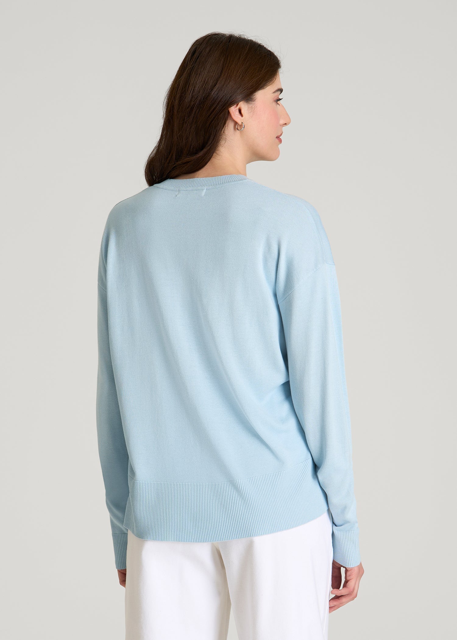 Linen Blend Knit Crewneck for Tall Women in Ice Blue