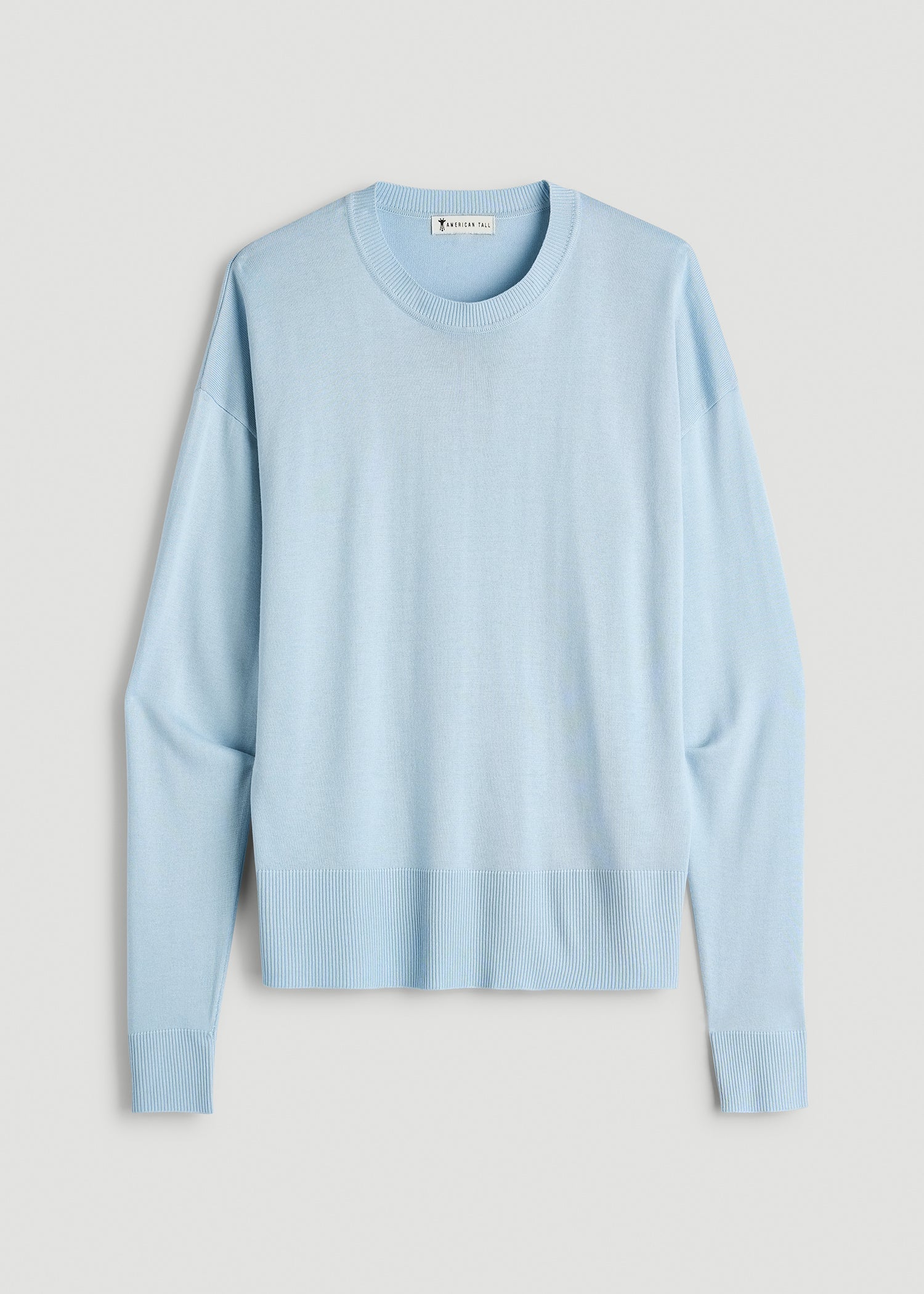 Linen Blend Knit Crewneck for Tall Women in Ice Blue