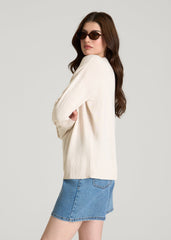 Linen Blend Knit Crewneck for Tall Women in White Sand