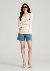 Linen Blend Knit Crewneck for Tall Women in White Sand