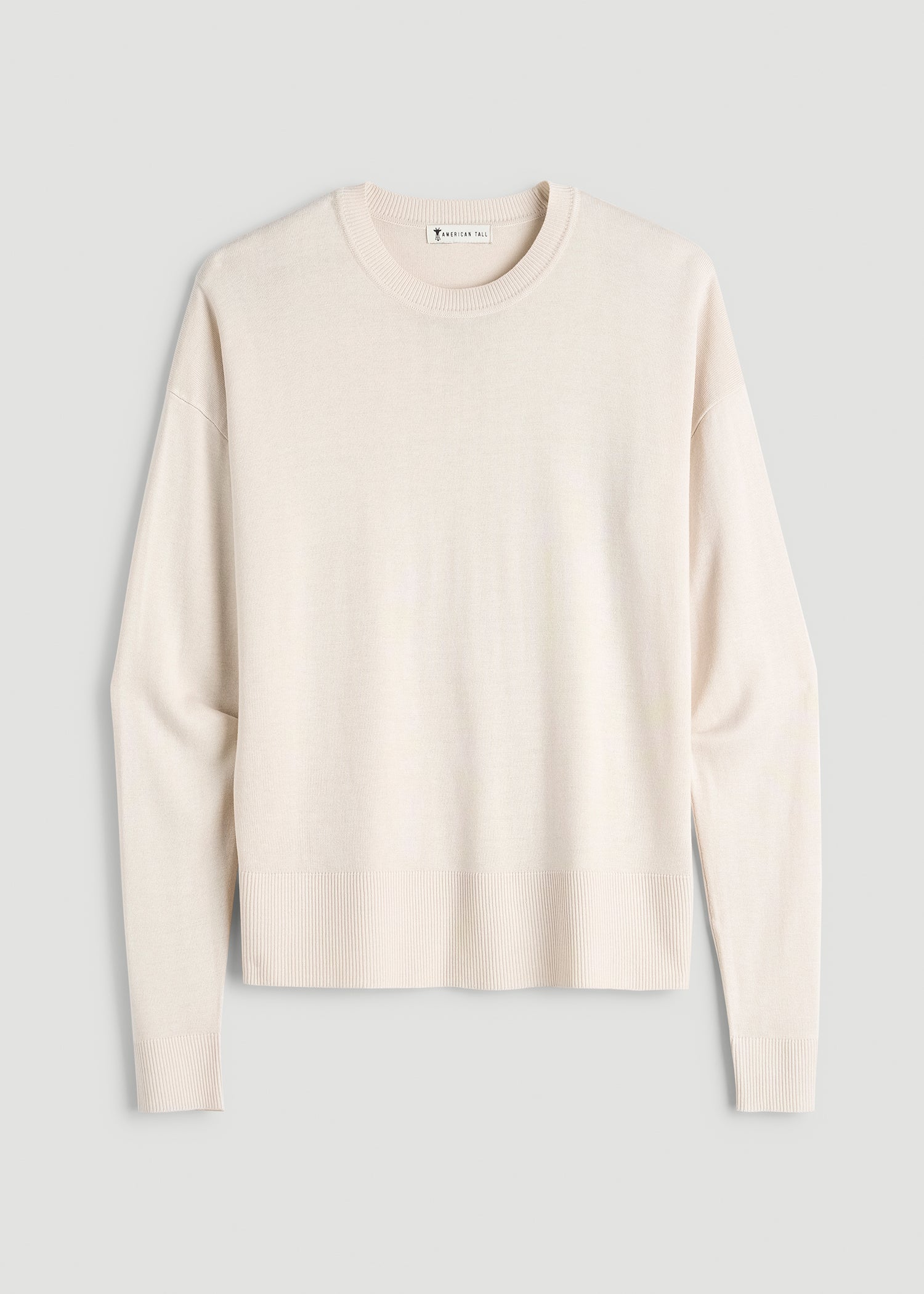 Linen Blend Knit Crewneck for Tall Women in White Sand