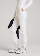 Wearever Fleece Slim Fit High-Waisted Garment Dye Sweatpants for Tall Women in Heather Cloud White
