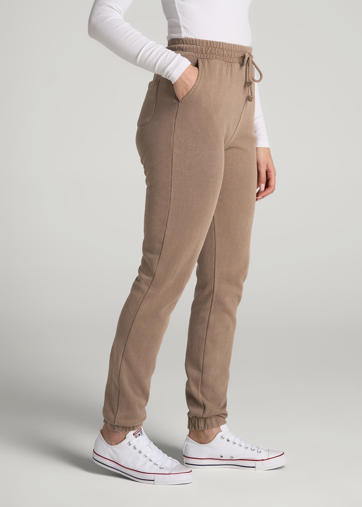 Wearever Fleece Slim Fit High-Waisted Garment Dye Sweatpants for Tall Women in Latte