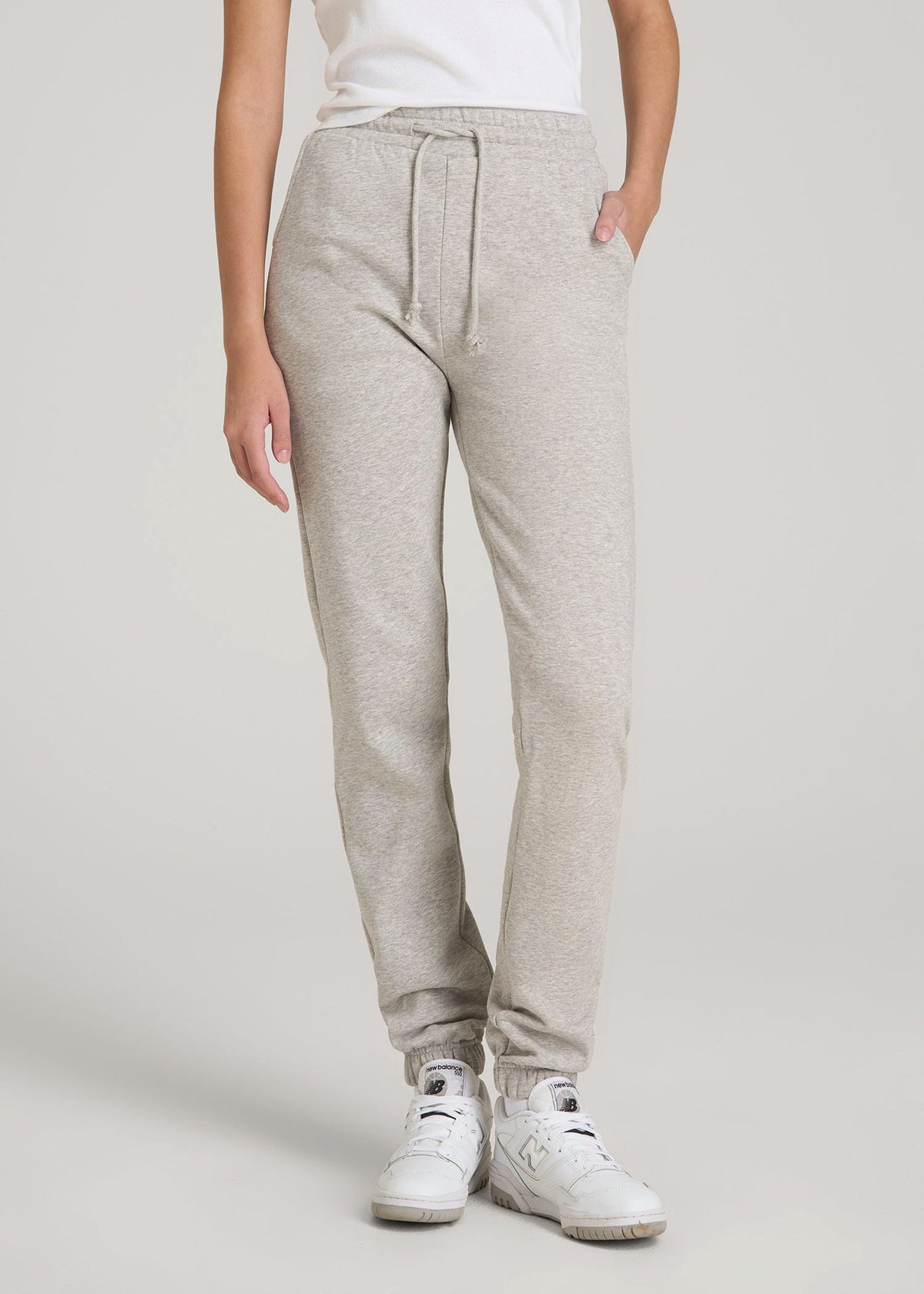 Wearever Fleece Slim Fit High-Waisted Garment Dye Sweatpants for Tall Women in Grey Mix