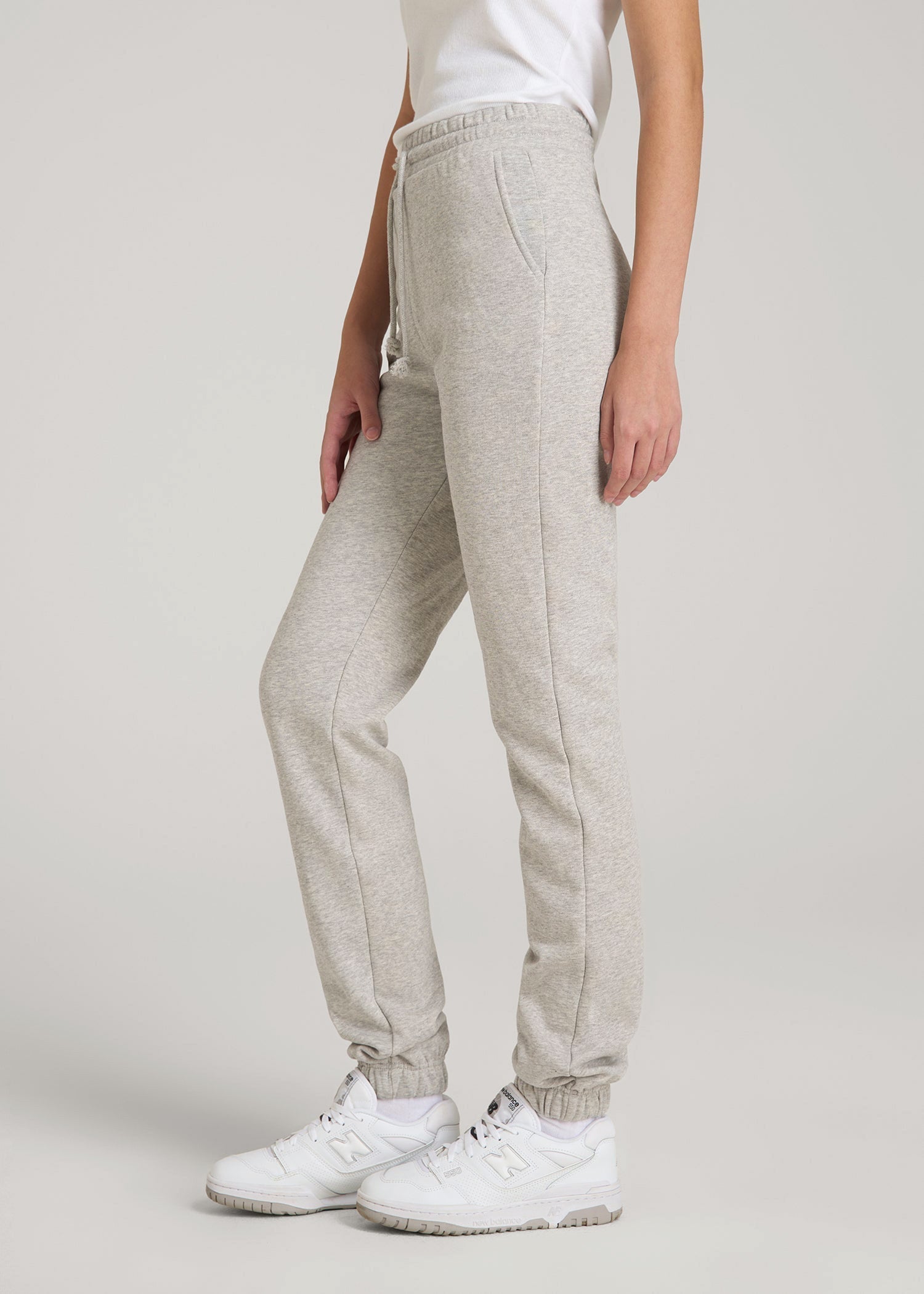 Wearever Fleece Slim Fit High-Waisted Garment Dye Sweatpants for Tall Women in Grey Mix