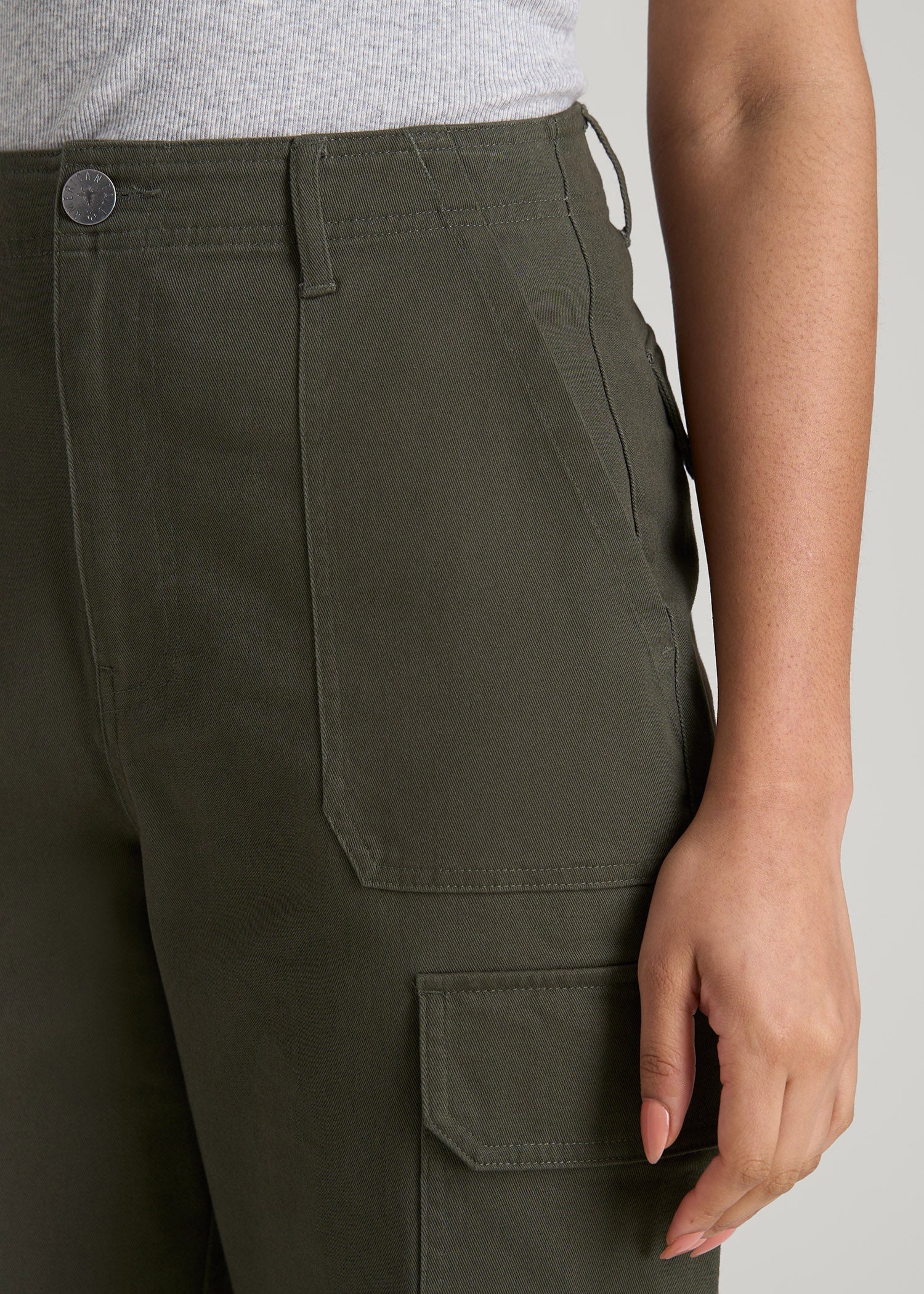 Straight Leg Cargo Chino Pants for Tall Women in Dark Moss Green