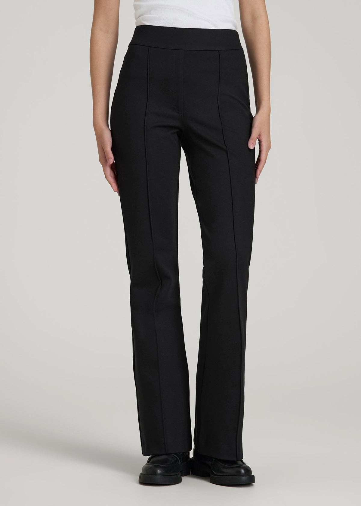 Soft Flex Ponte Pull On Flare Pants for Tall Women in Black