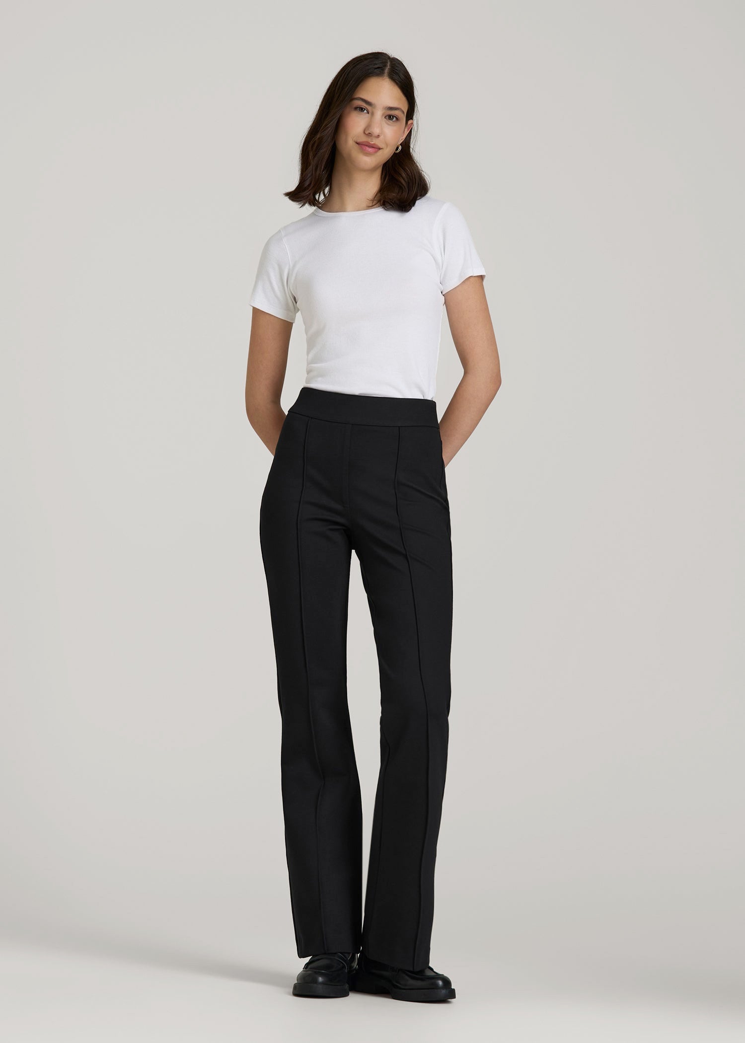 Soft Flex Ponte Pull On Flare Pants for Tall Women in Black