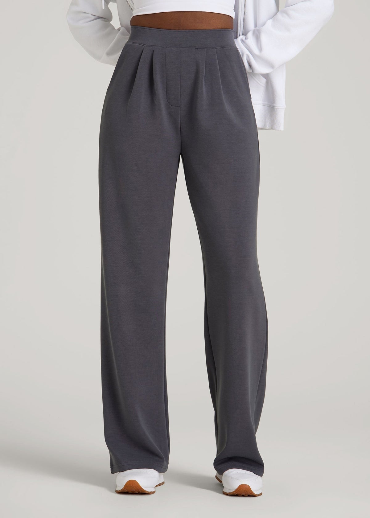 Soft Motion Pleated Wide Leg Pant for Tall Women in Charcoal Rinse