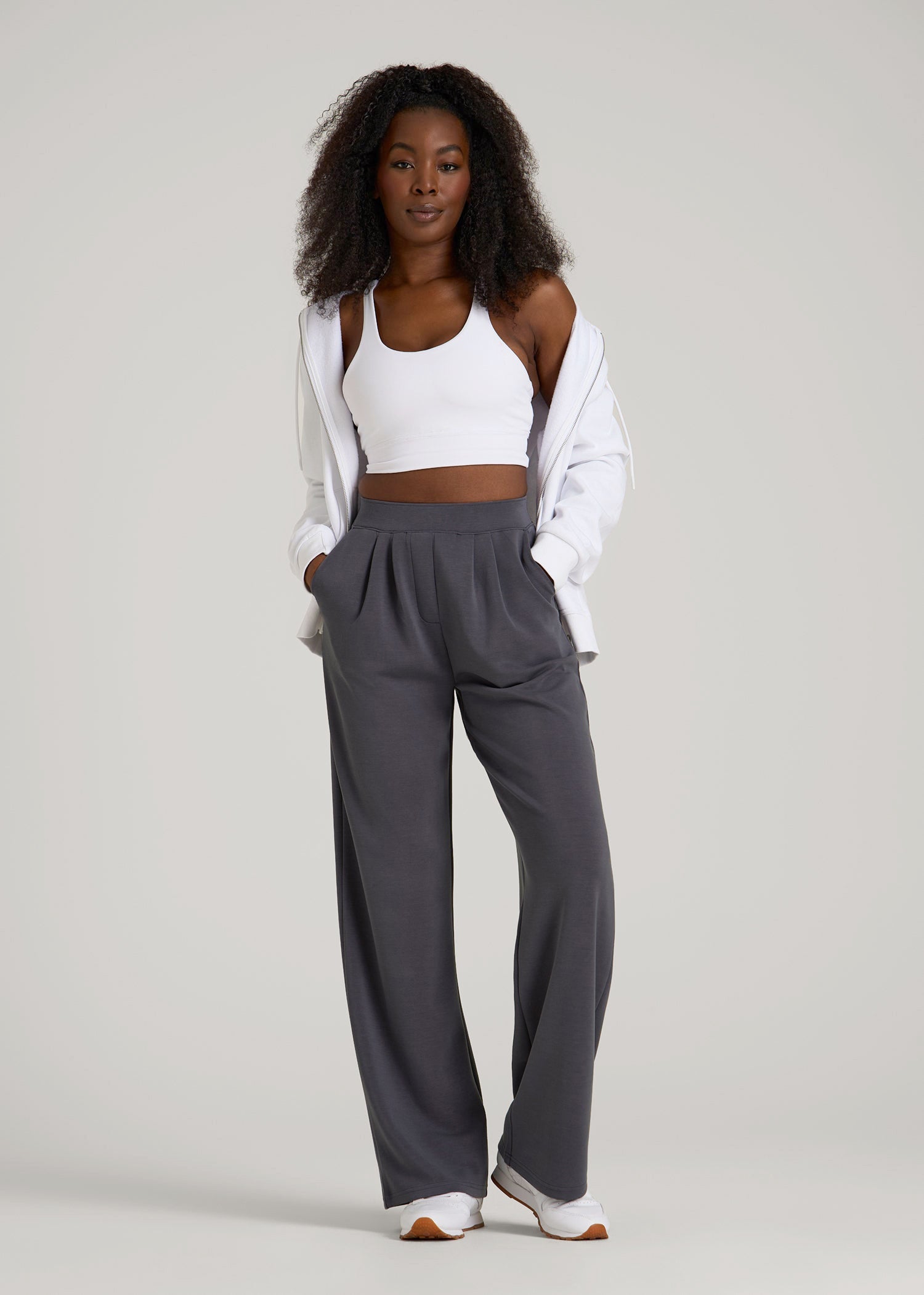 Soft Motion Pleated Wide Leg Pant for Tall Women in Charcoal Rinse