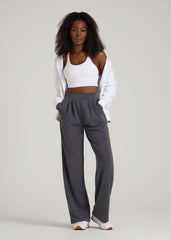 Soft Motion Pleated Wide Leg Pant for Tall Women in Charcoal Rinse