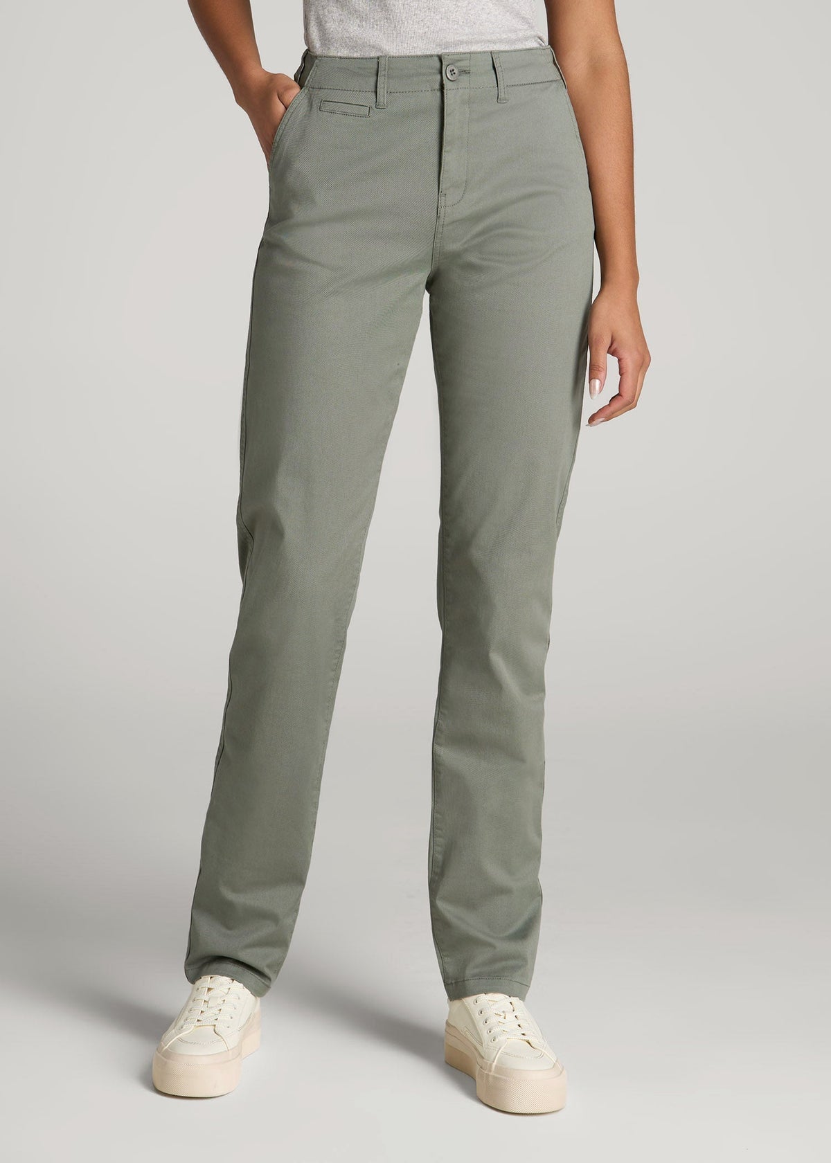 High Rise Tapered Chino Pants for Tall Women in Wreath Green