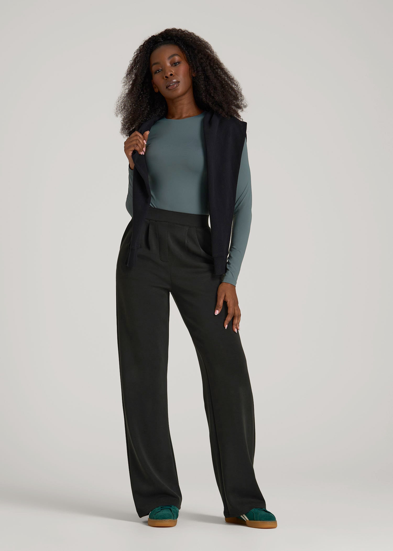 Soft Motion Pleated Wide Leg Pant for Tall Women in Black