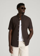 Short Sleeve Oxford Button Shirt for Tall Men in Espresso