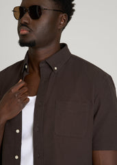 Short Sleeve Oxford Button Shirt for Tall Men in Espresso