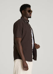 Short Sleeve Oxford Button Shirt for Tall Men in Espresso