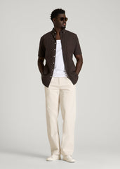 Short Sleeve Oxford Button Shirt for Tall Men in Espresso
