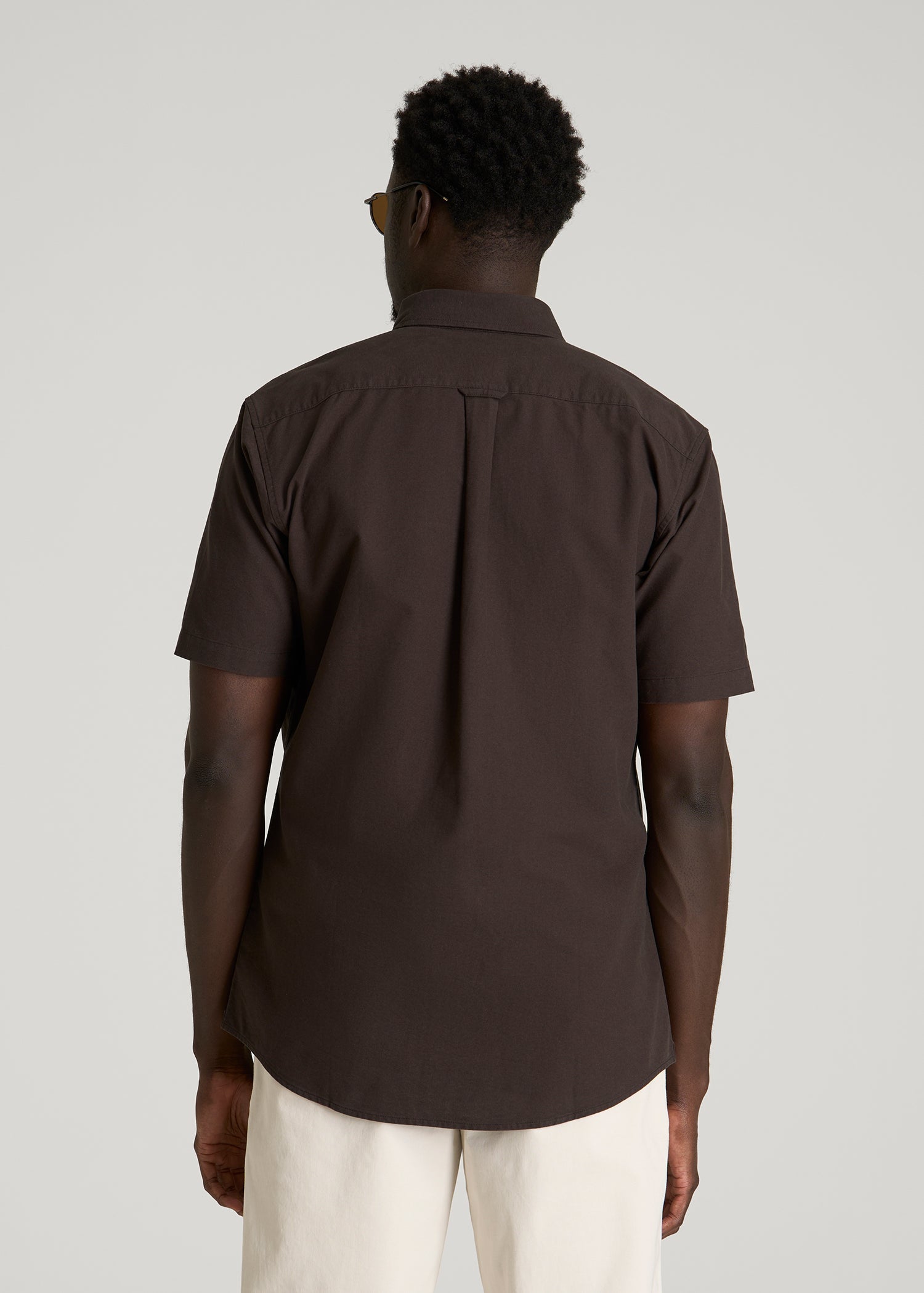 Short Sleeve Oxford Button Shirt for Tall Men in Espresso