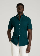 Short Sleeve Oxford Button Shirt for Tall Men in Deep Teal