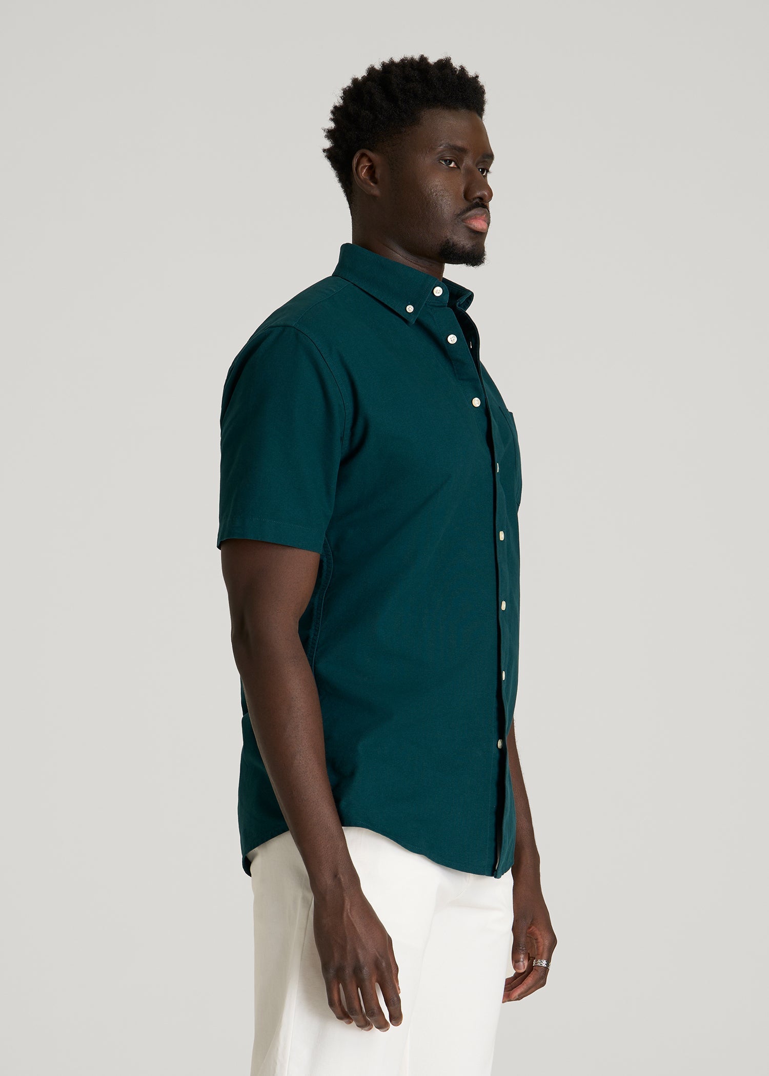 Short Sleeve Oxford Button Shirt for Tall Men in Deep Teal