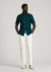 Short Sleeve Oxford Button Shirt for Tall Men in Deep Teal