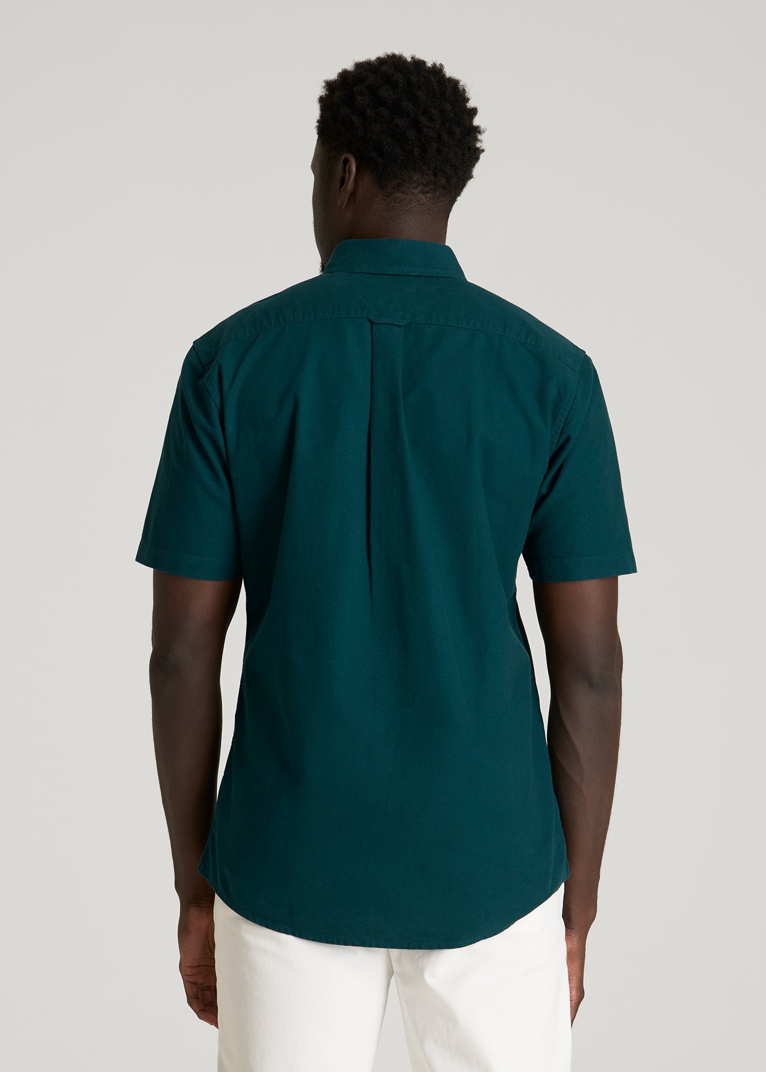 Short Sleeve Oxford Button Shirt for Tall Men in Deep Teal