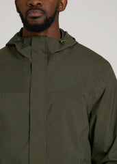 Lightweight Rain Jacket for Tall Men in Dark Olive Green