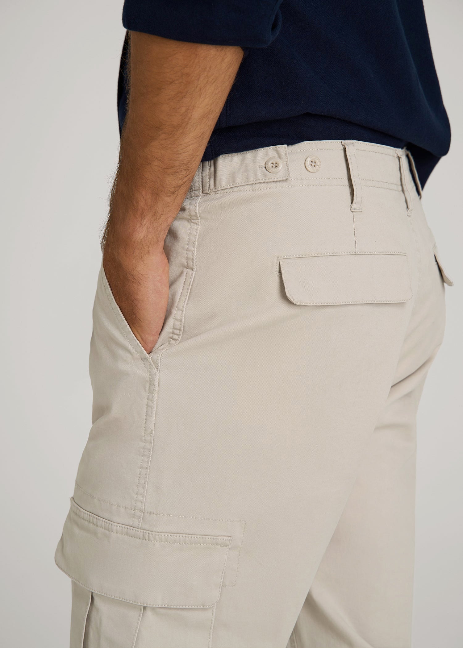 Straight Fit Vintage Washed Cargo Pants for Tall Men in Drywall Tan