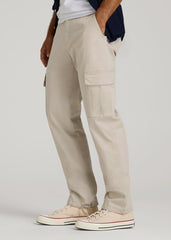 Straight Fit Vintage Washed Cargo Pants for Tall Men in Drywall Tan