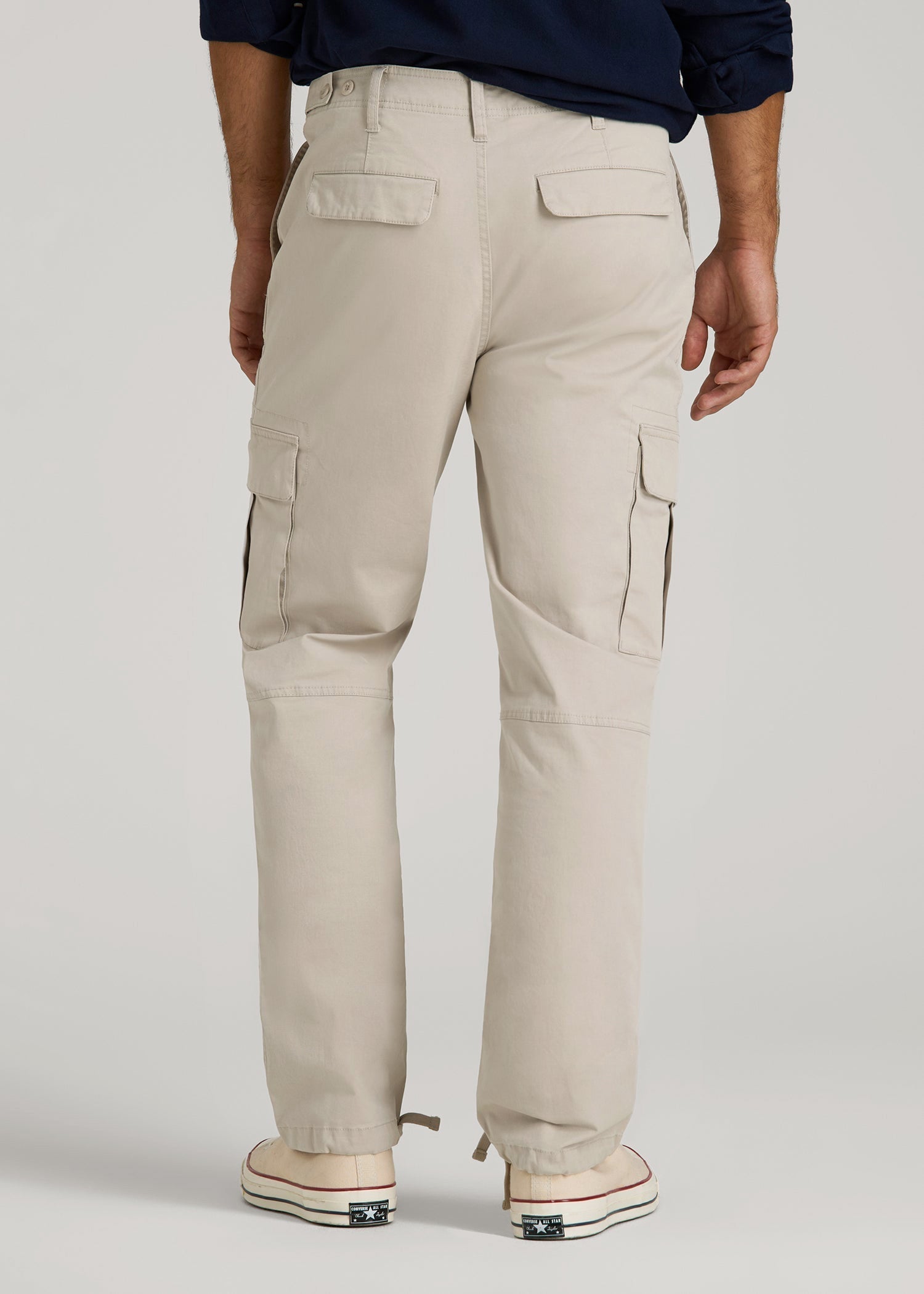 Straight Fit Vintage Washed Cargo Pants for Tall Men in Drywall Tan