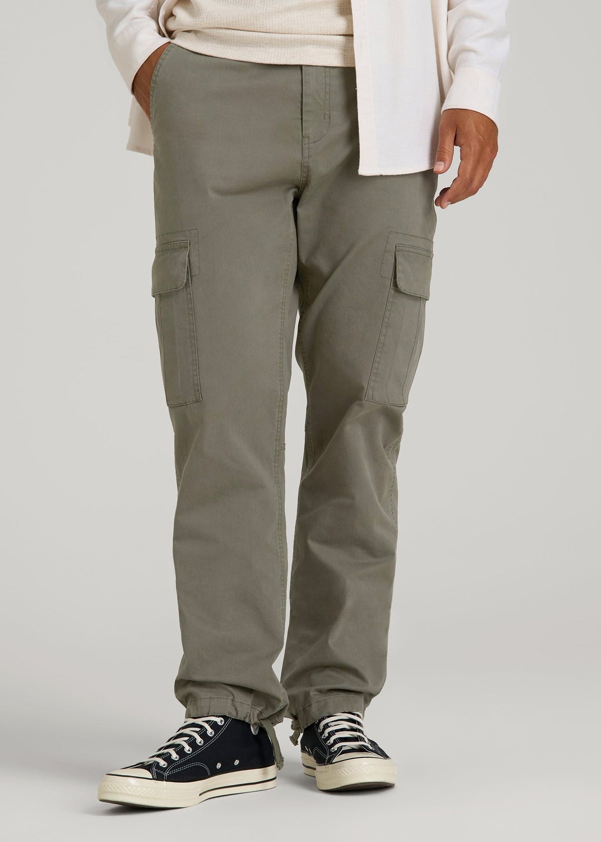 Straight Fit Vintage Washed Cargo Pants for Tall Men in Camper Green
