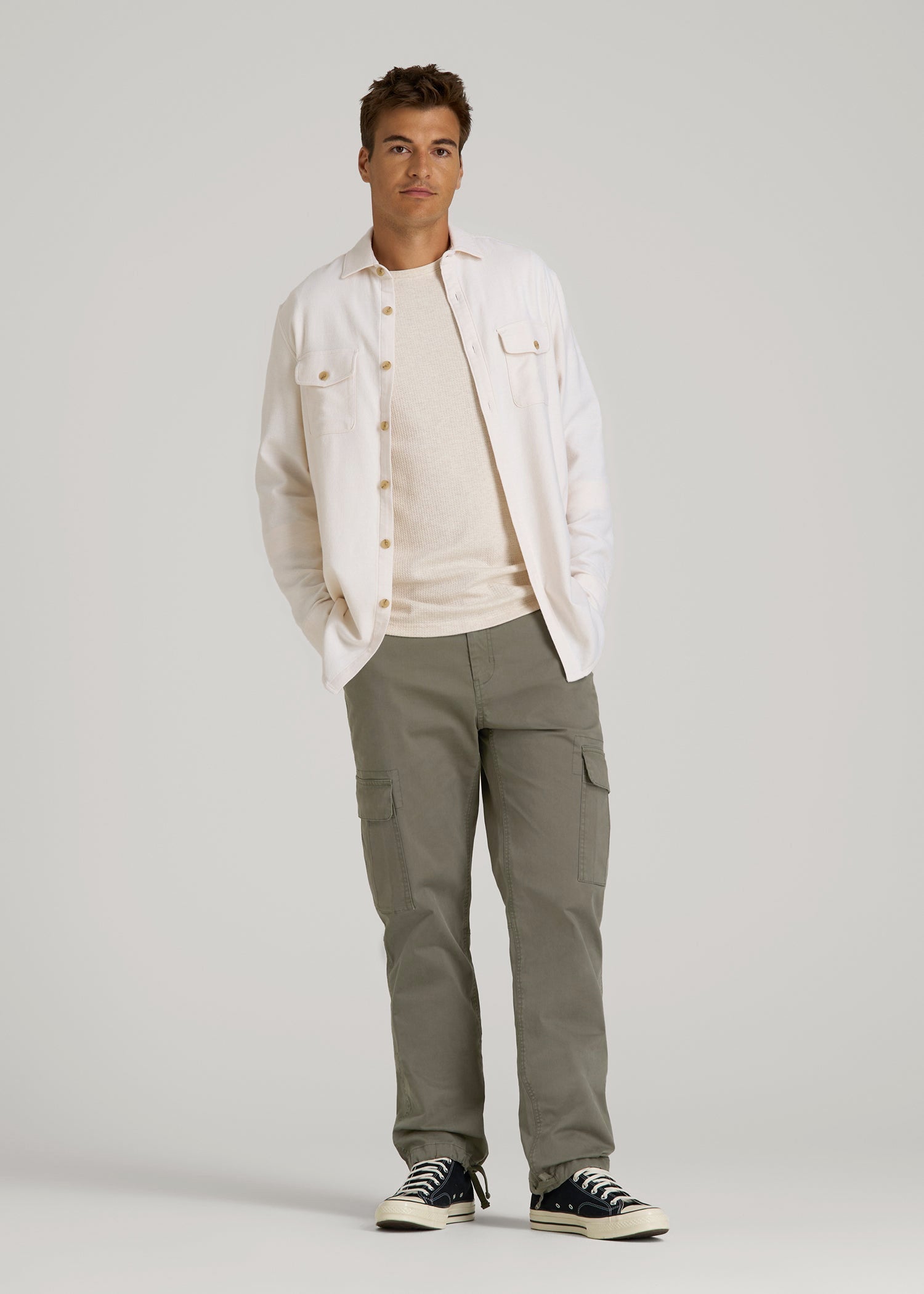 Straight Fit Vintage Washed Cargo Pants for Tall Men in Camper Green