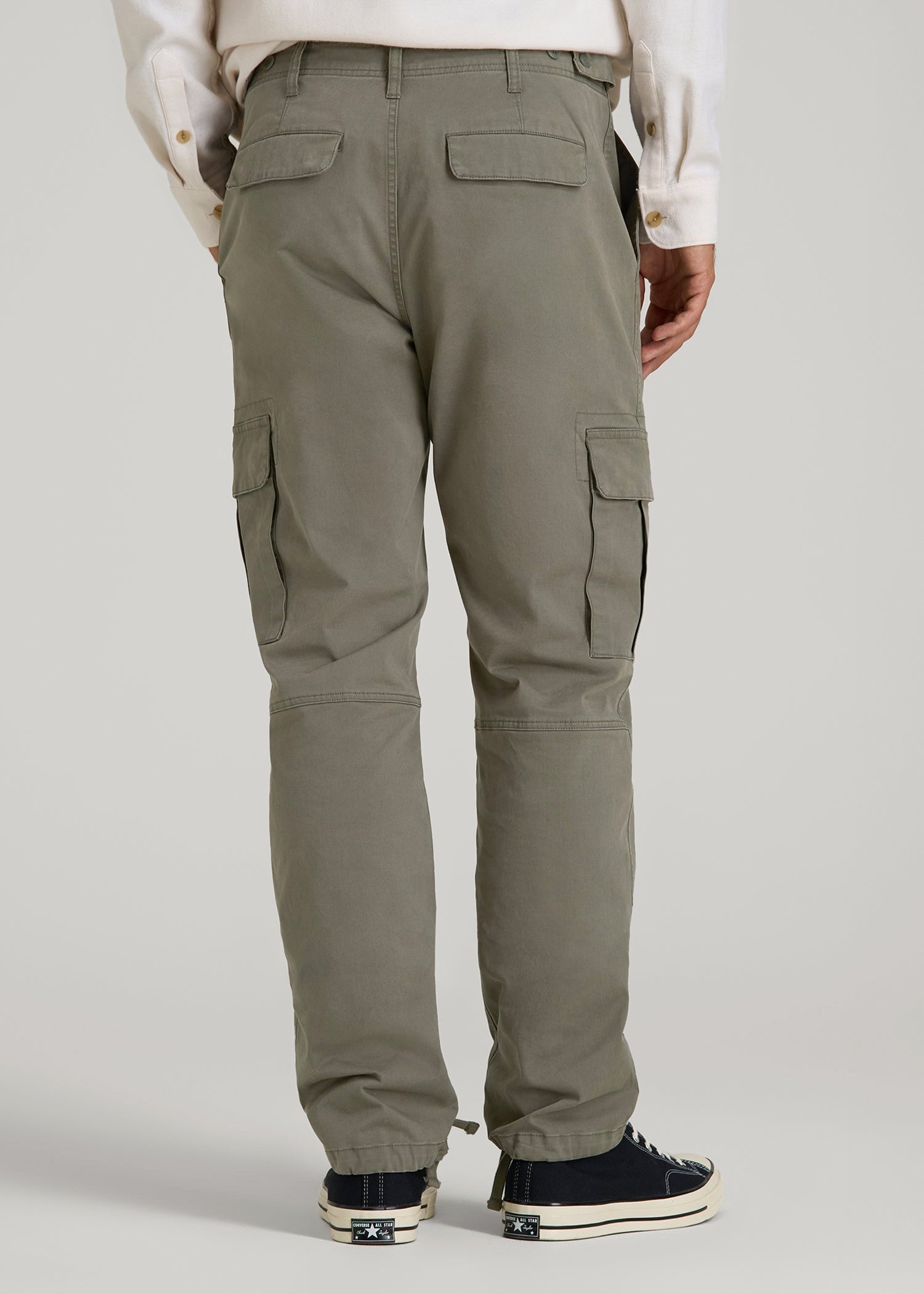 Straight Fit Vintage Washed Cargo Pants for Tall Men in Camper Green