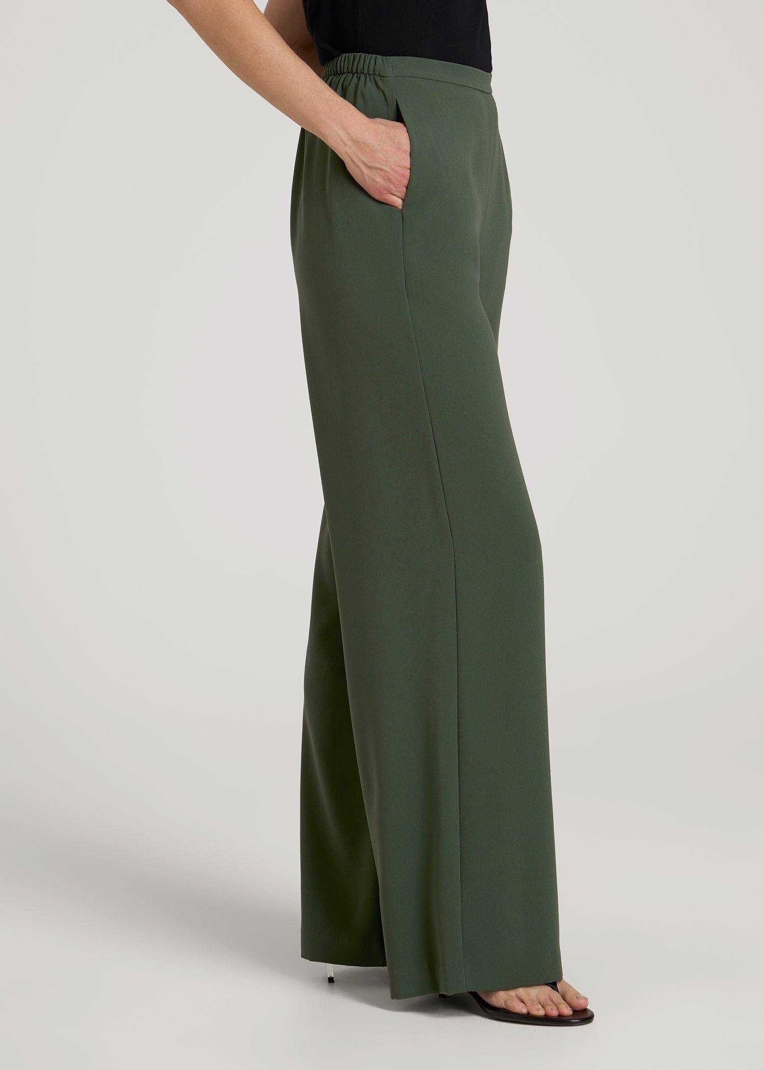 Pull-On Crepe Ultra Wide Pants for Tall Women in Climbing Ivy