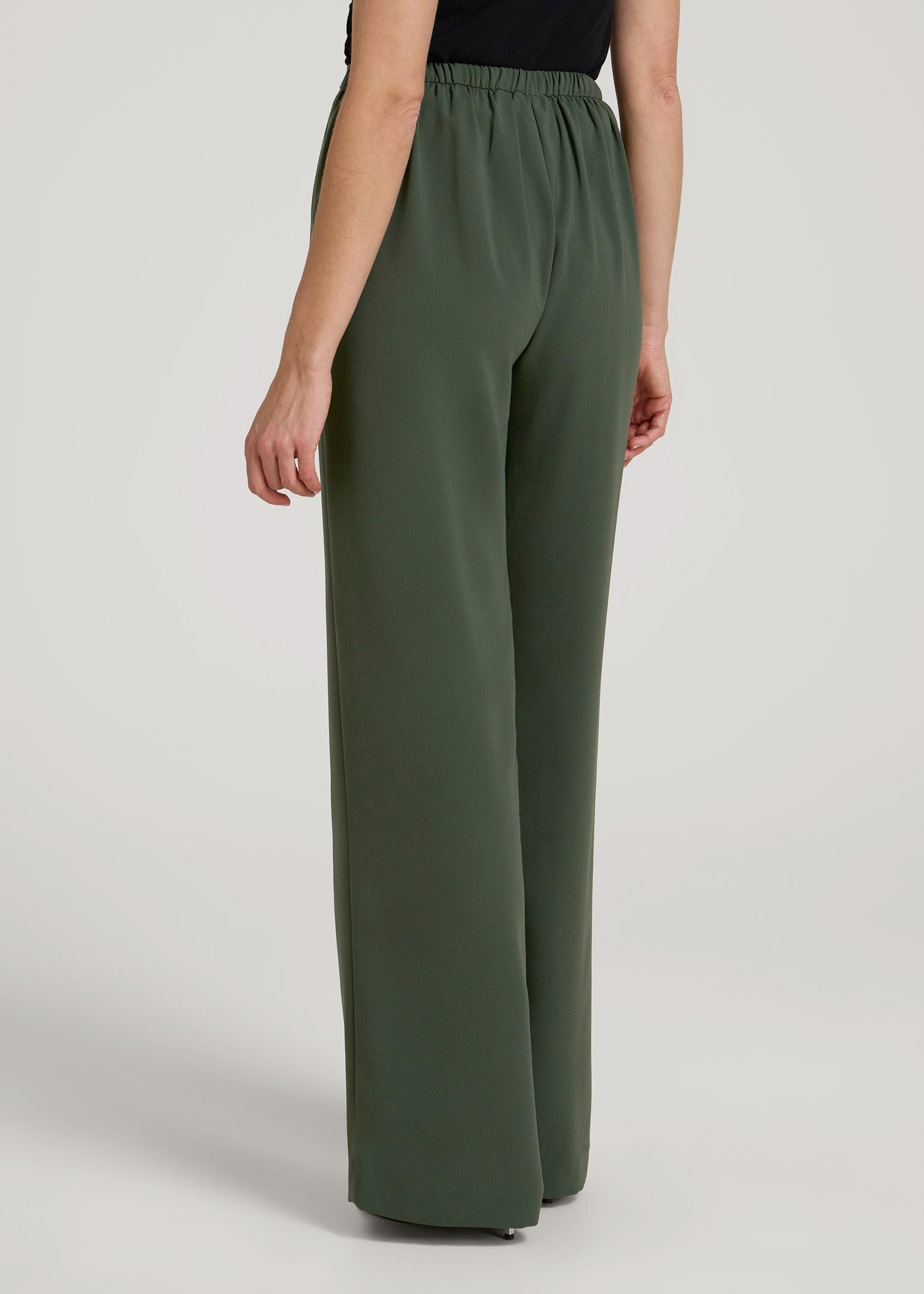 Pull-On Crepe Ultra Wide Pants for Tall Women in Climbing Ivy