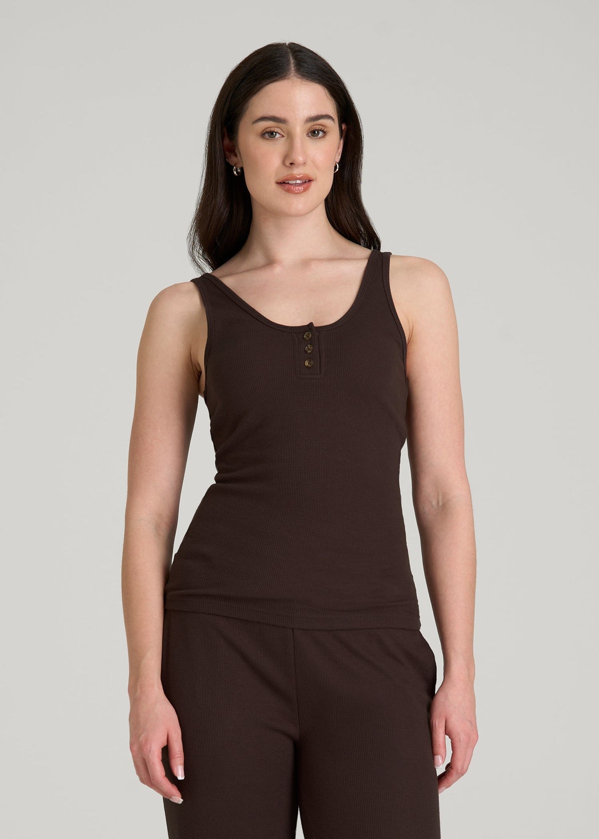 Waffle Tank Top for Tall Women in Espresso