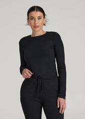 Lightweight Ribbed Cropped Lounge Shirt for Tall Women in Black