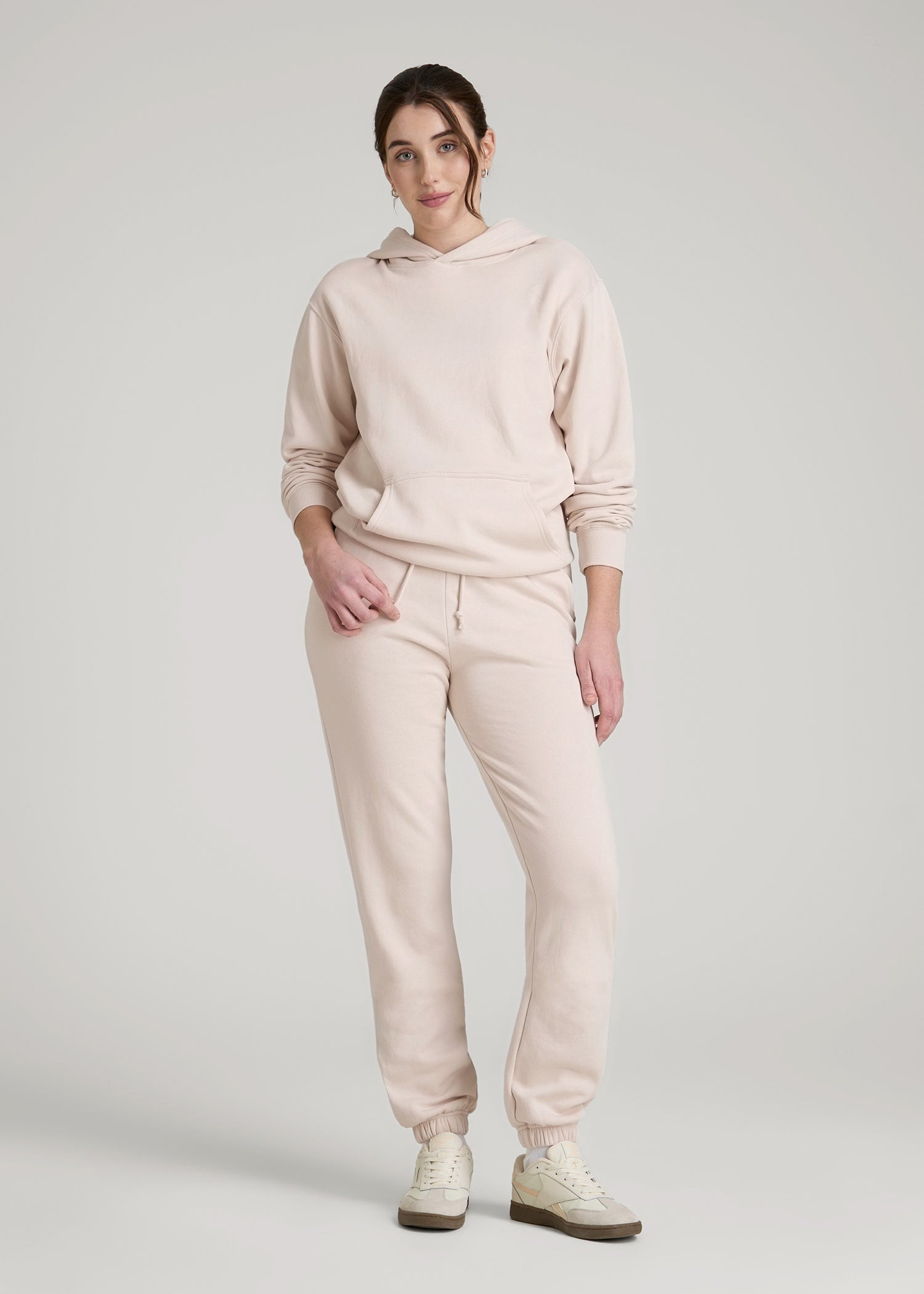 Wearever Fleece Slim Fit High-Waisted Garment Dye Sweatpants for Tall Women in Shell