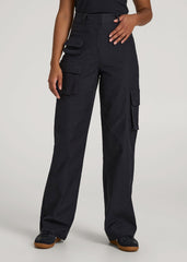 High-Waist Flat Front Cargo Pants for Tall Women in Black