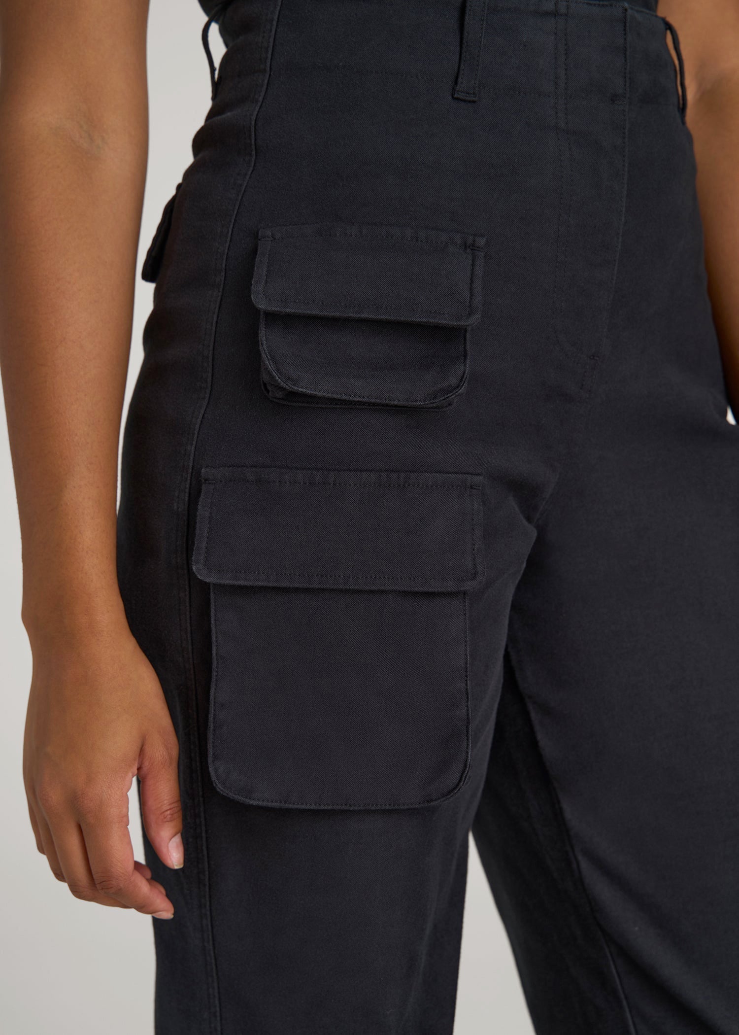 High-Waist Flat Front Cargo Pants for Tall Women in Black
