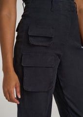 High-Waist Flat Front Cargo Pants for Tall Women in Black